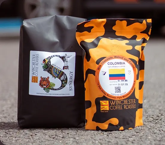 Winchester Coffee Roasters Synergy and Colombia coffee bags